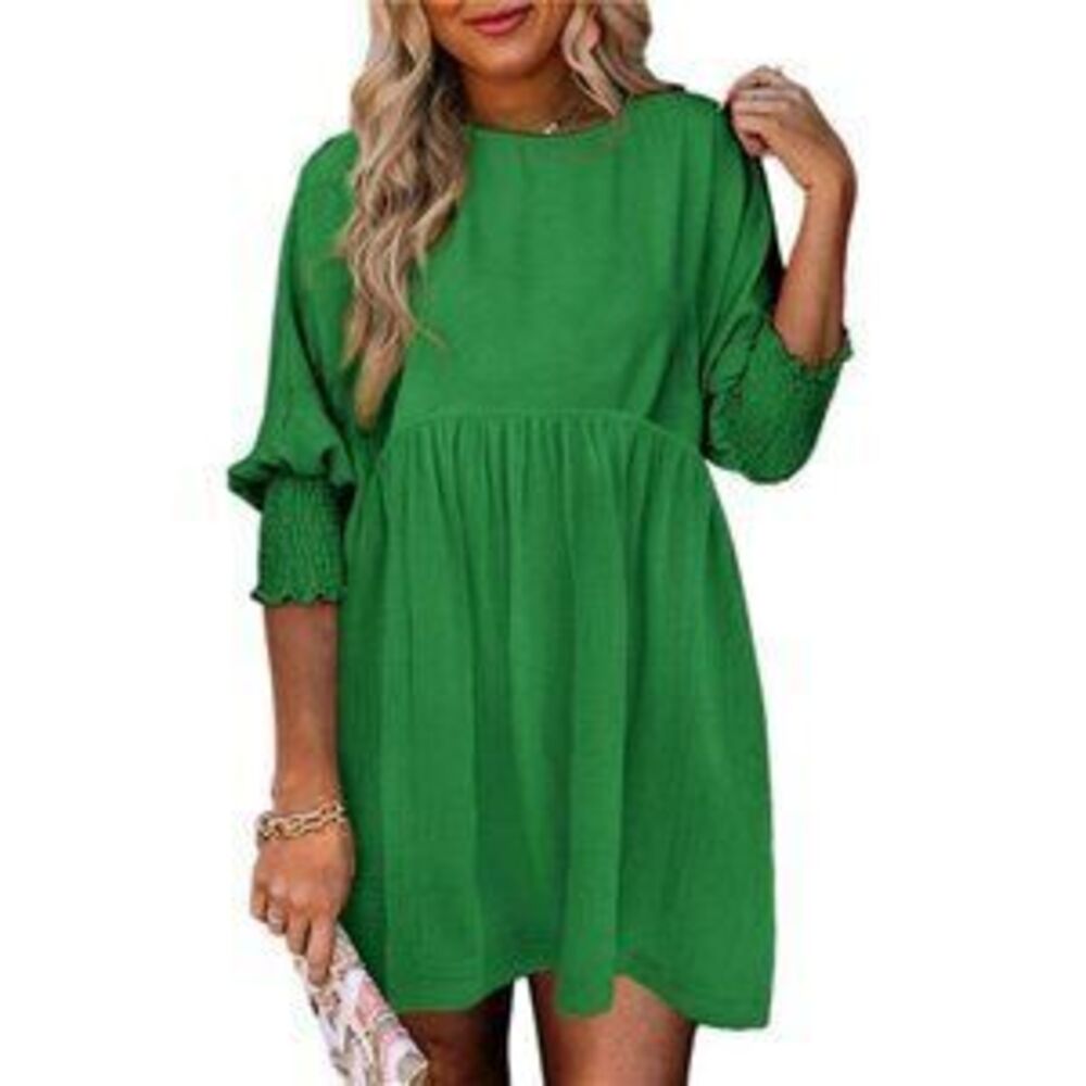 Women's Tunic Dress Loose Short Sleeve Crew Neck Flowy Swing Mini Shift Dress